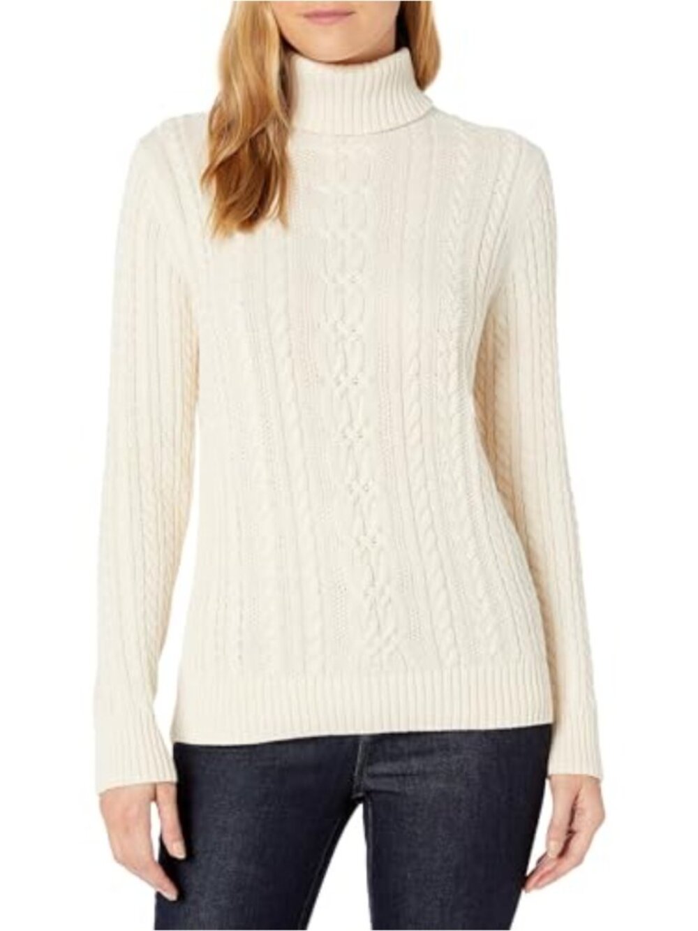 Essentials Women's Fisherman Cable Knit Turtleneck Sweater Regular Fit